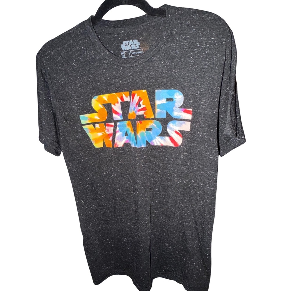 Fifth Sun Star Wars T-Shirt Mens Medium Gray Excellent Tie-Dye Logo Graphic Tee